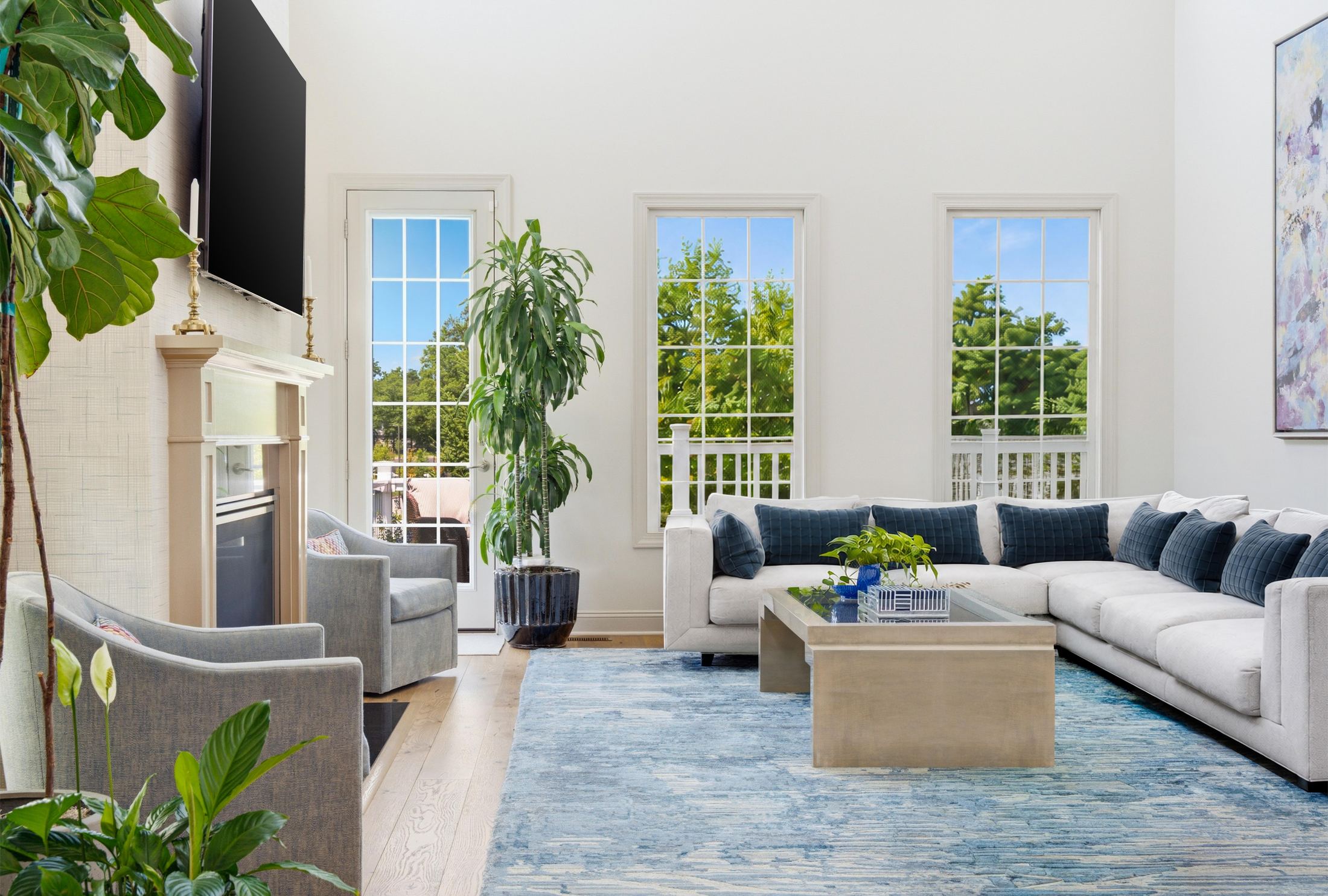 great room natural light and soaring ceiling at 1 Aldrich Court