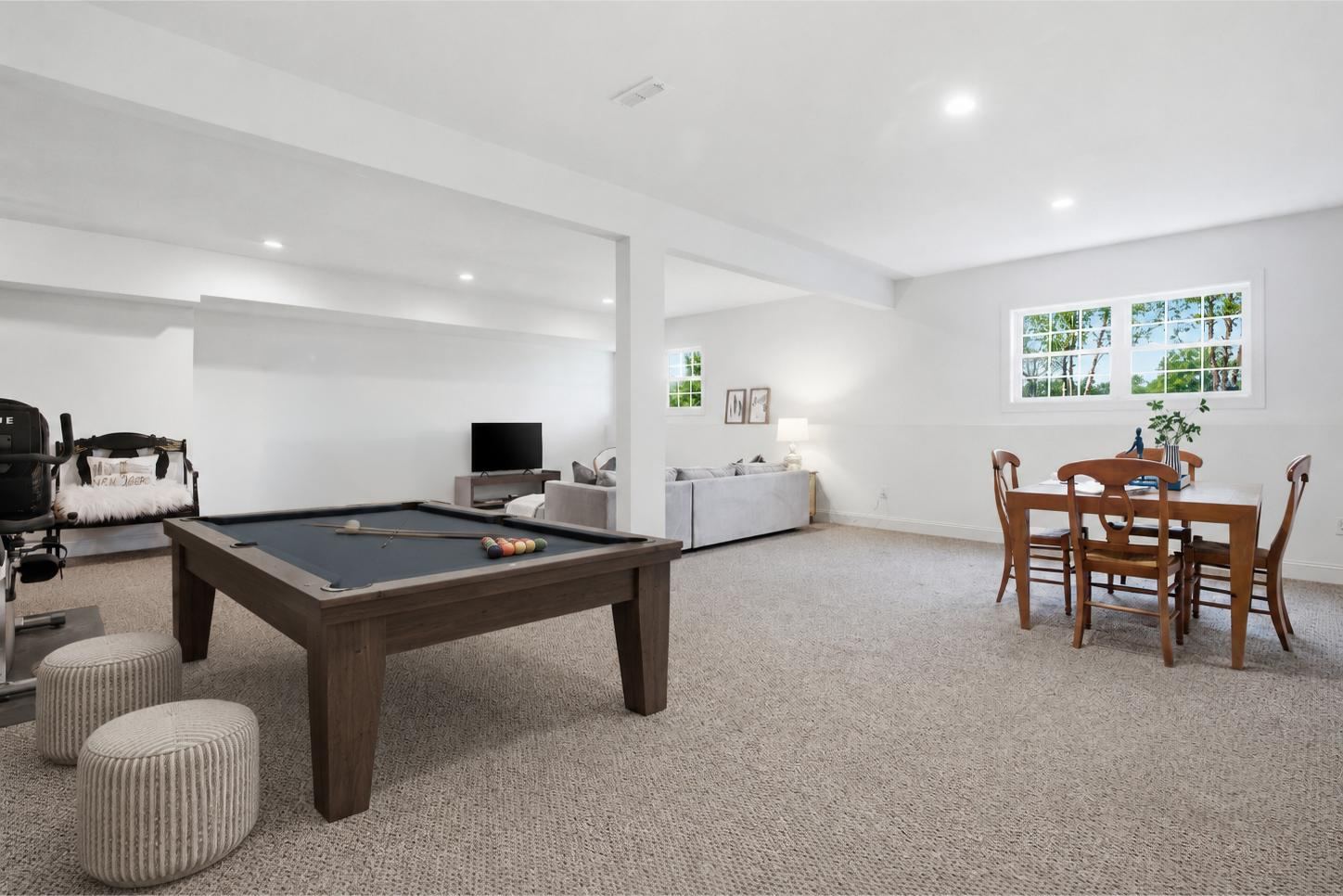 finished lower level second recreation room at 1 Aldrich Court