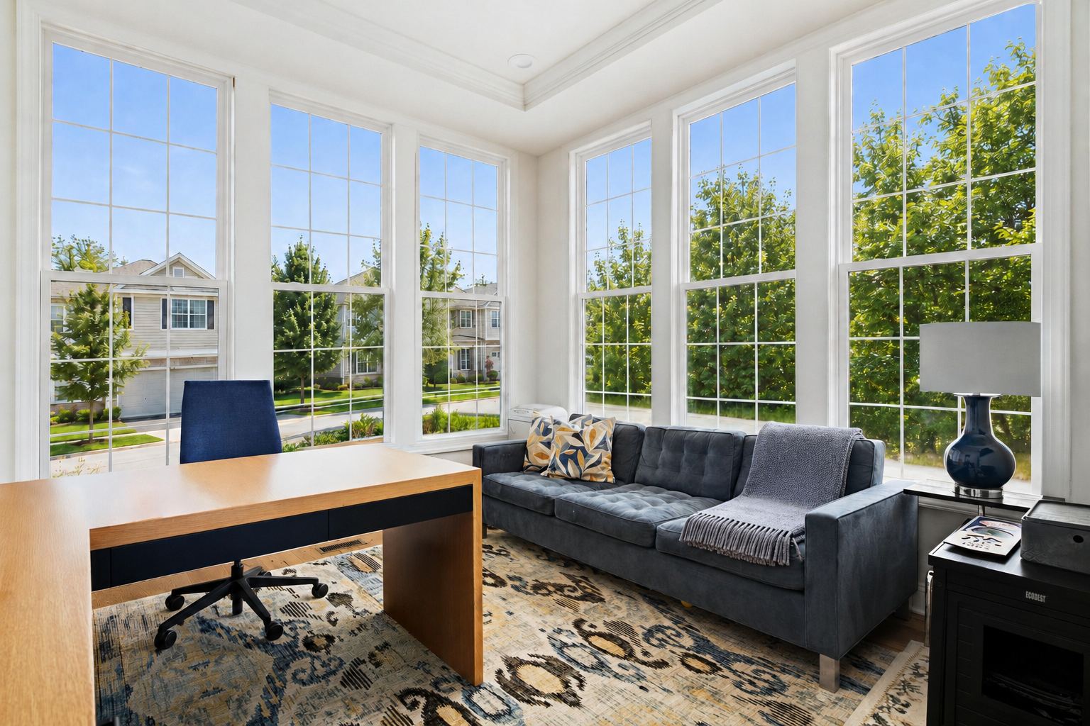 first-floor home office with built-in desk at 1 Aldrich Court